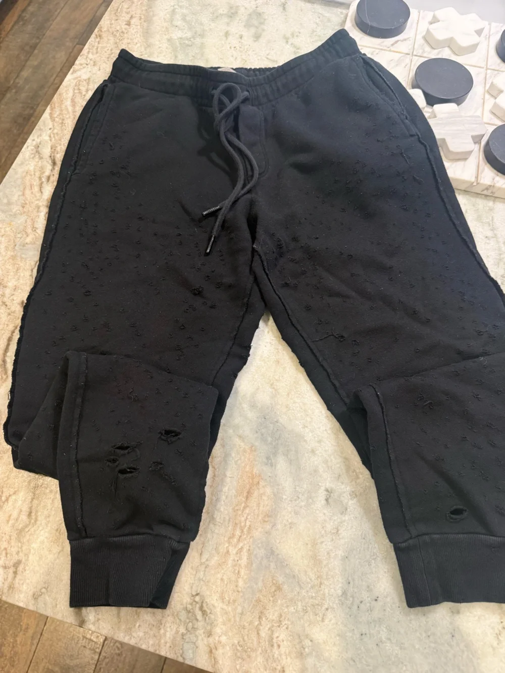 ALO Yoga Black Destroyed Joggers with Subtle Texture Size M